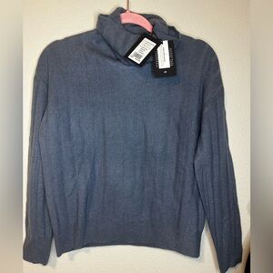 NAADAM Blue 100% Cashmere Relaxed Ribbed Turtleneck Sweater
